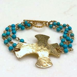 Gold and Blue Cross Bracelet